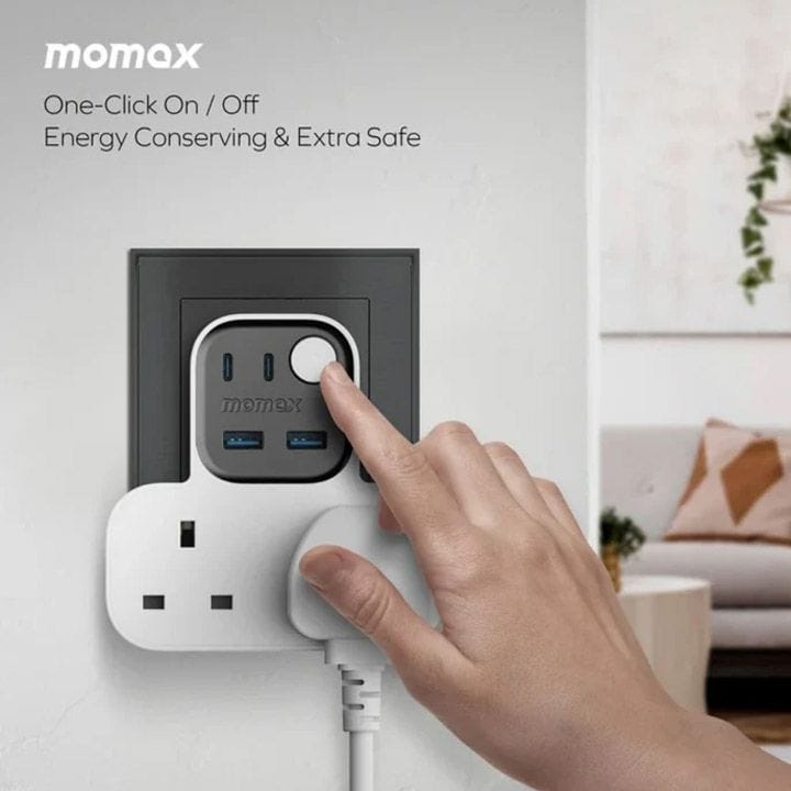 Momax Work Flow T-Shaped Extension 2 Socket with USB - White |US17UKW