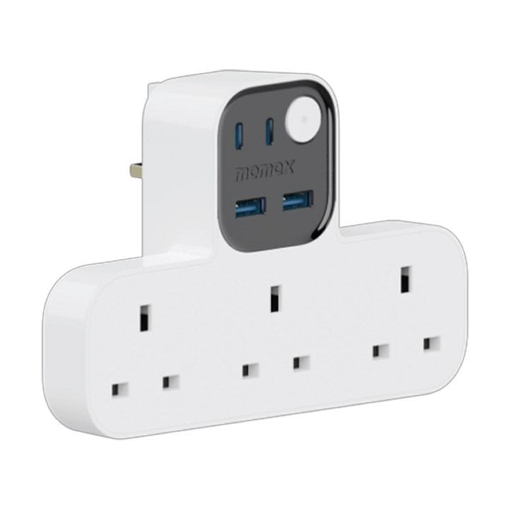 Momax Work Flow T-Shaped Extension 3 Socket with USB - White |US19UKW