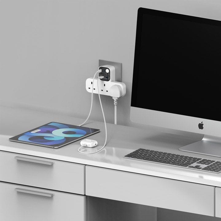 Momax Work Flow T-Shaped Extension 3 Socket with USB - White |US19UKW