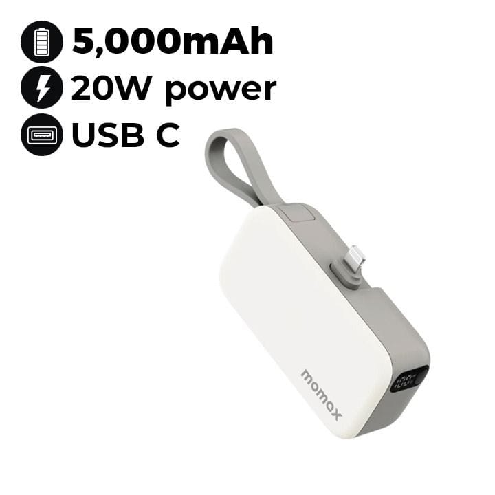 Momax Power Mini 5000mAh 3-in-1 Power Bank with Lightning Plug - White |IP130MFIW