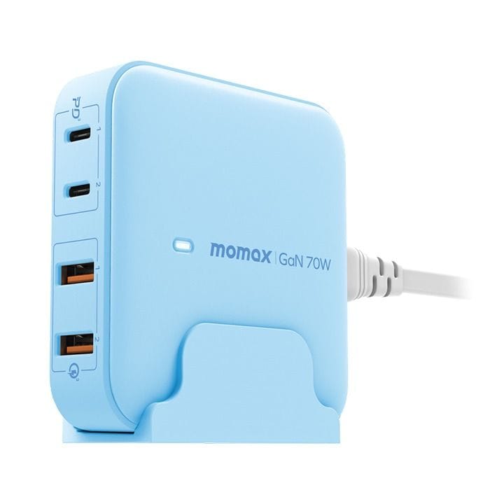 مومكس ون بلج شاحن مكتبي بقوة ٧٠ واط و٤ منافذ GaN – أزرق | UM50UKB