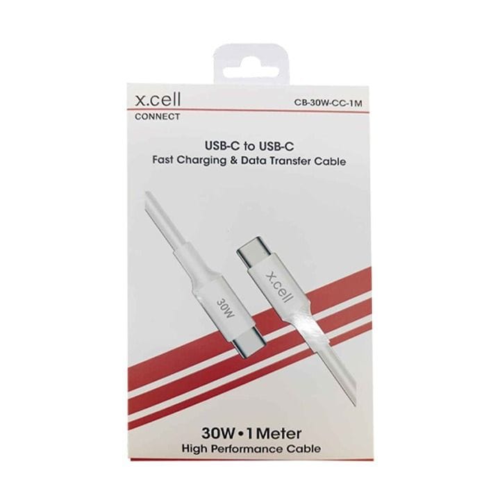 إكسيل كابل USB-C إلى USB-C بقدرة 30 واط وطول 1 متر - أبيض | XL-CB-30W-CC-1M