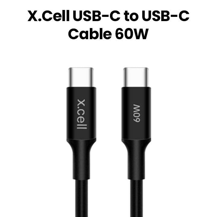 إكسيل كابل USB-C إلى USB-C بقدرة 60 واط وطول 1 متر - أسود | XL-CB-60W-CC-1M
