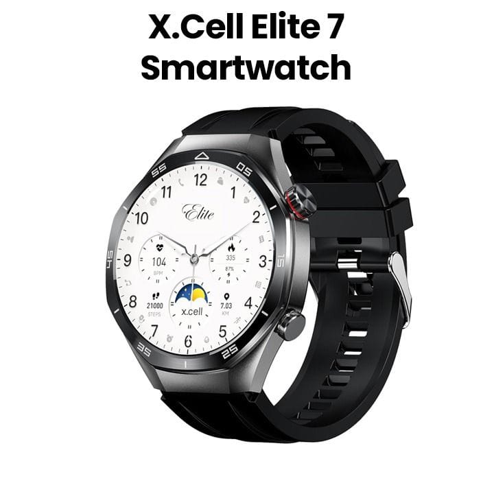 إكسيل ساعة ذكية Elite 7 بإطار معدني رمادي وسوار سيليكون أسود | XL-WCH-ELITE7-GUNF