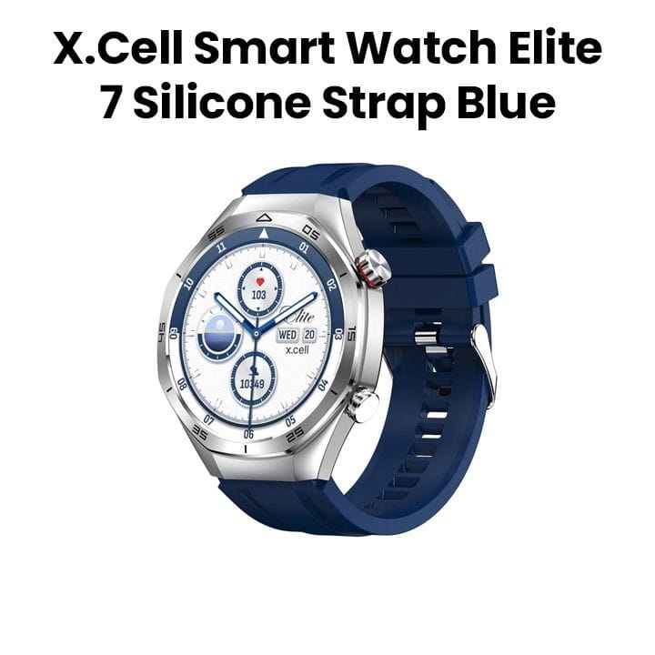 إكسل ساعة ذكية ايليت 7 إطار فضي مع حزام سيليكون أزرق - فضي | XL-WCH-ELITE7-SILF