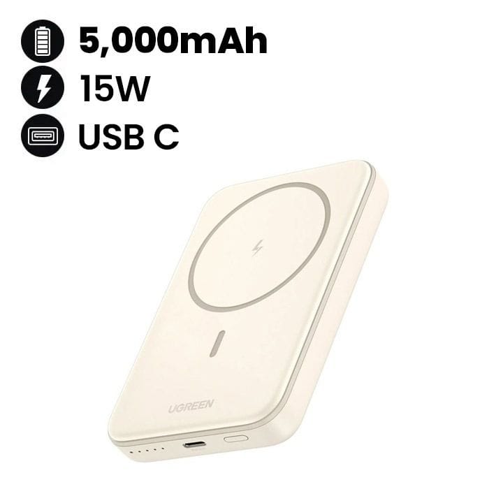 UGREEN 5,000mAh Mini Magnetic Wireless 15W Power Bank (White) | UG-PB-Msafe-PB560-5000C