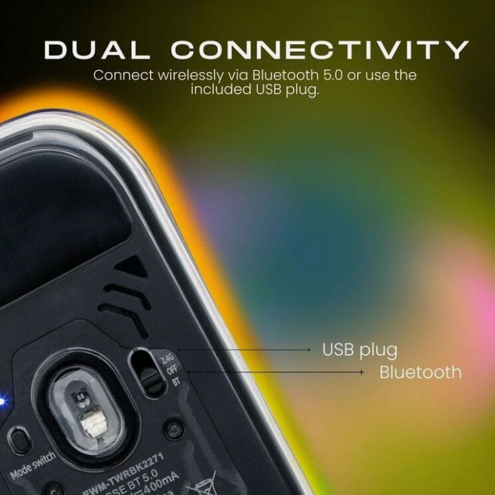 Esse Transparent Wireless RGB Mouse – Yellow | EWM-TWRYL2240