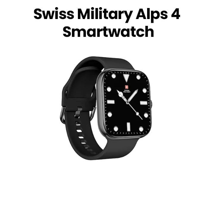 سويس ميليتاري ساعة ذكية بإطار أسود وسوار سيليكون أسود SM-WCH-ALPS4-BLKF-BLKSS