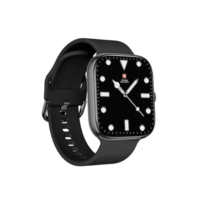 سويس ميليتاري ساعة ذكية بإطار أسود وسوار سيليكون أسود SM-WCH-ALPS4-BLKF-BLKSS