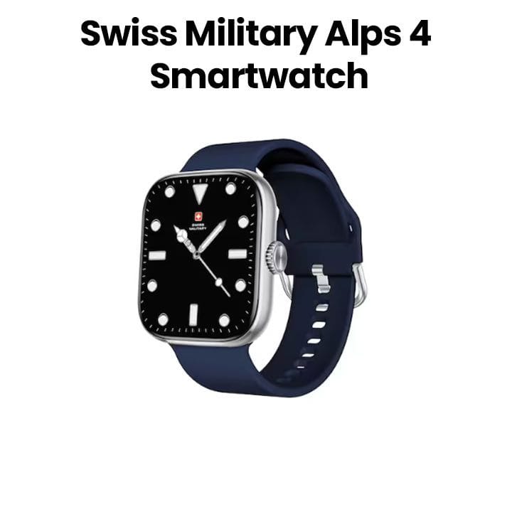 سويس ميليتاري ساعة ذكية بإطار فضي وسوار سيليكون أزرق SM-WCH-ALPS4-SILF-BLUSS