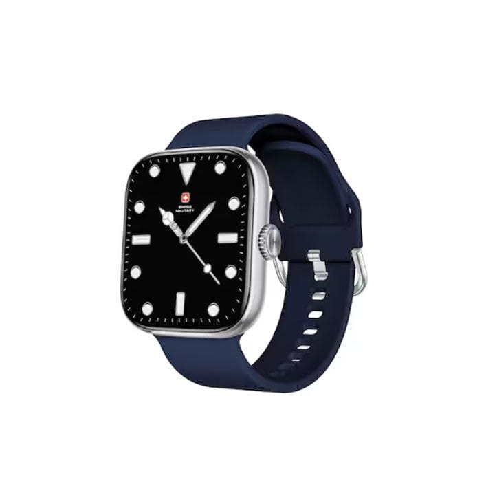 سويس ميليتاري ساعة ذكية بإطار فضي وسوار سيليكون أزرق SM-WCH-ALPS4-SILF-BLUSS