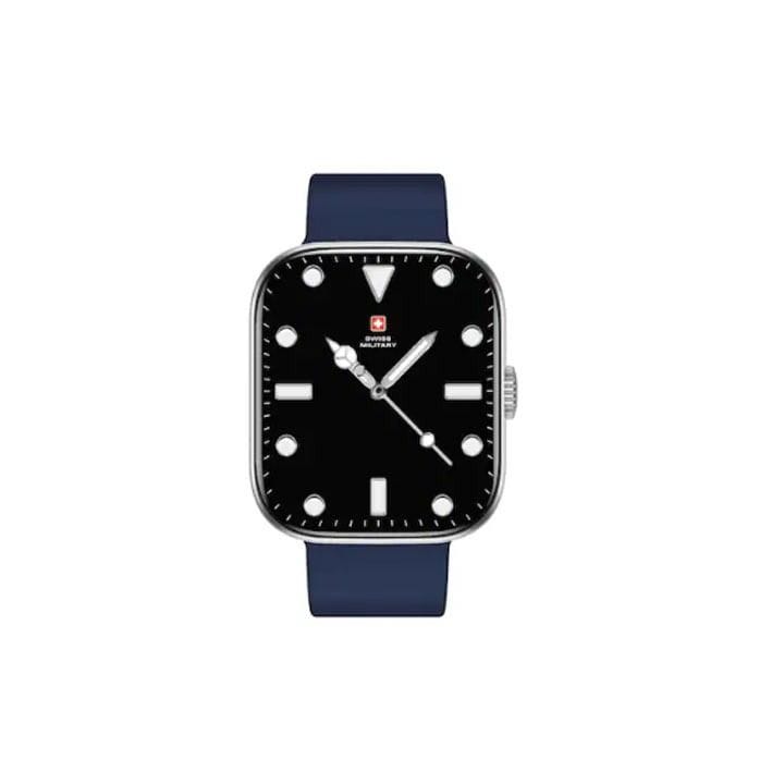 سويس ميليتاري ساعة ذكية بإطار فضي وسوار سيليكون أزرق SM-WCH-ALPS4-SILF-BLUSS