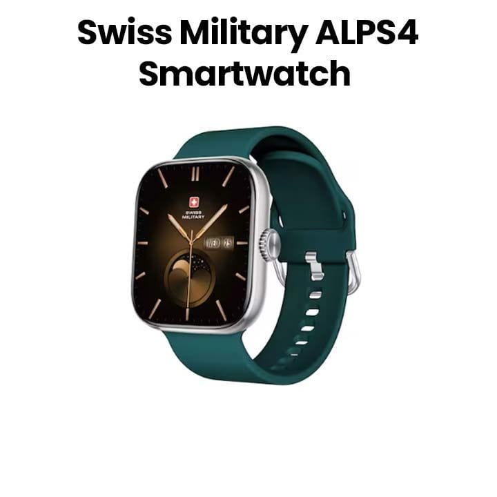 سويس ميليتاري ساعة ذكية بإطار فضي وسوار سيليكون أخضر SM-WCH-ALPS4-SILF-GRNSS