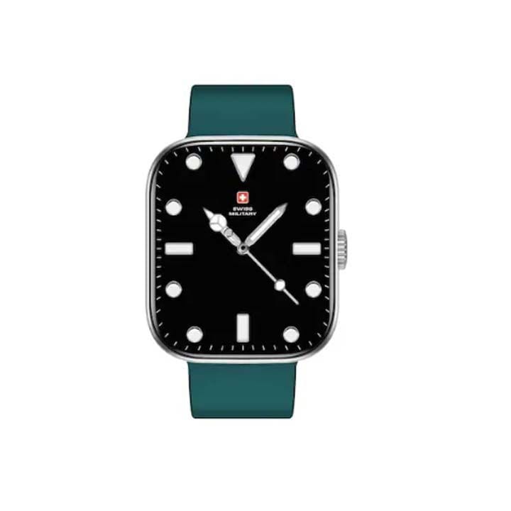 سويس ميليتاري ساعة ذكية بإطار فضي وسوار سيليكون أخضر SM-WCH-ALPS4-SILF-GRNSS
