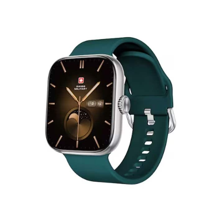 سويس ميليتاري ساعة ذكية بإطار فضي وسوار سيليكون أخضر SM-WCH-ALPS4-SILF-GRNSS