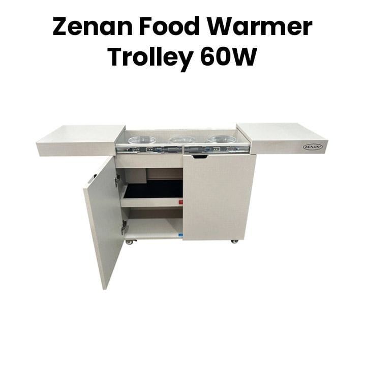 Zenan Food Warmer Trolley + 3 Glass Bowl - White |ZFW-T005W