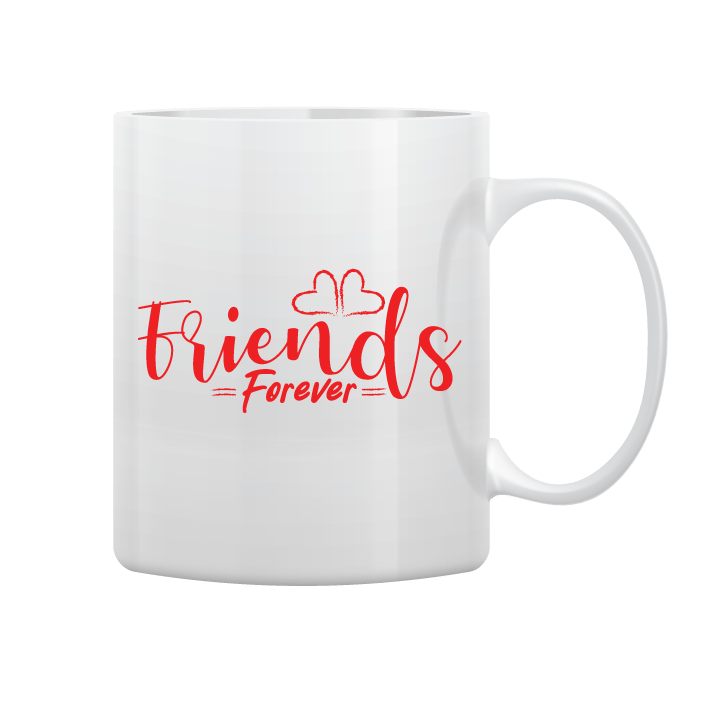White Mug Printed in Red Friends Forever