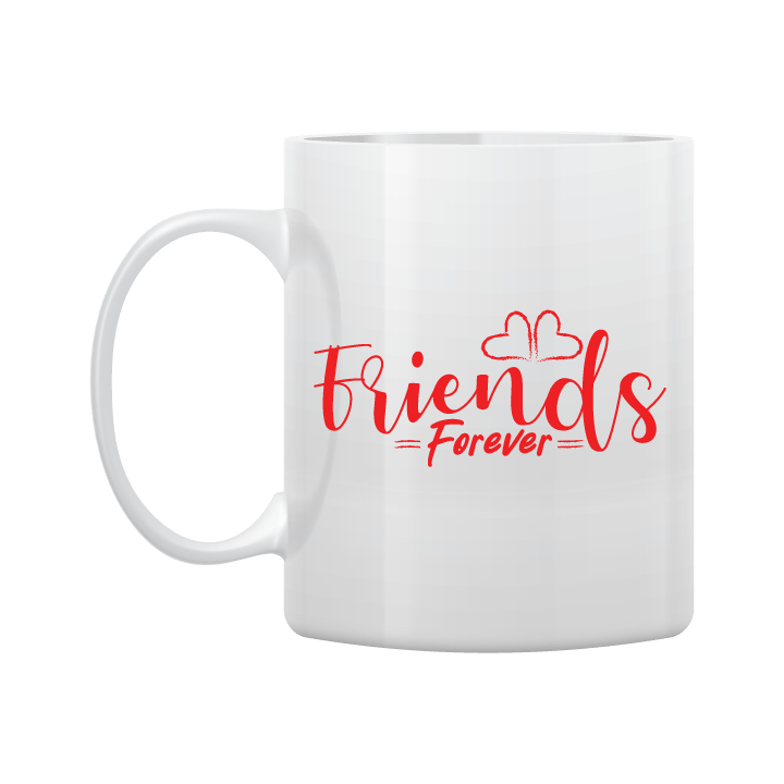 White Mug Printed in Red Friends Forever