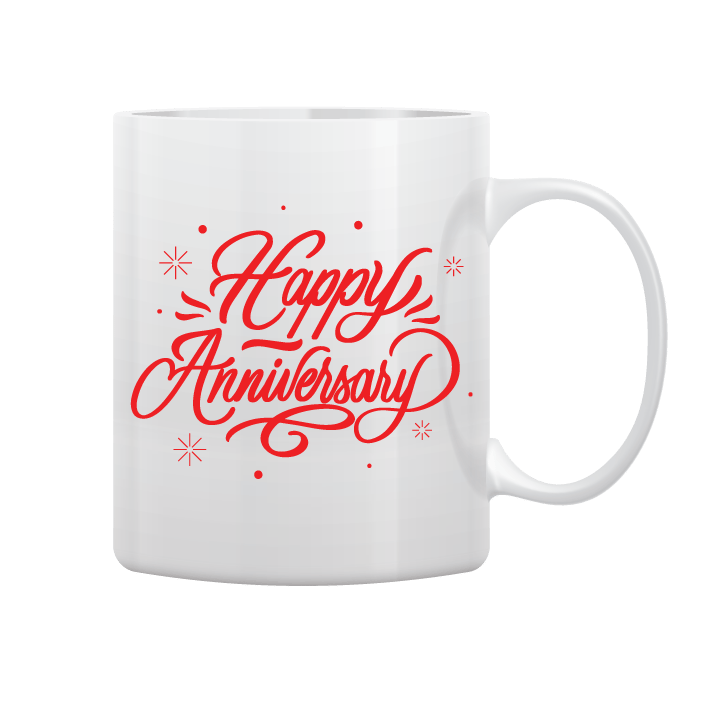 White Mug Printed in Red Happy Anniversary
