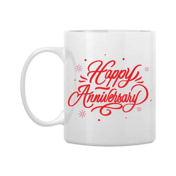 White Mug Printed in Red Happy Anniversary