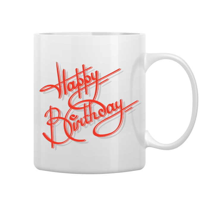 White Mug Printed in Red Happy Birthday