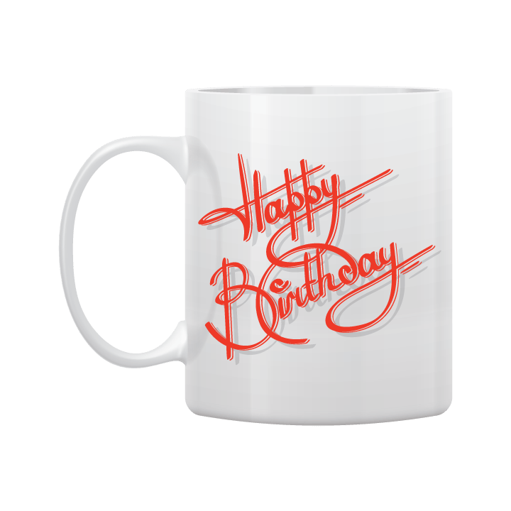 White Mug Printed in Red Happy Birthday
