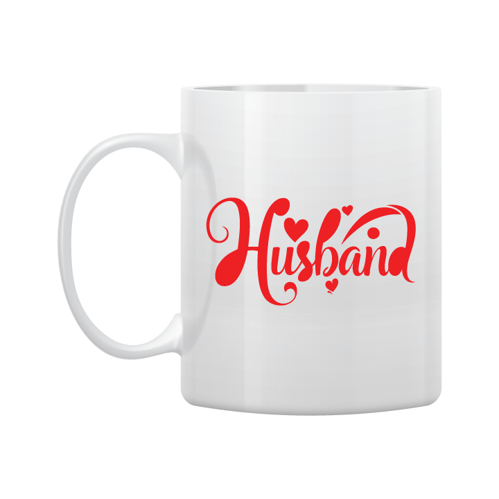 White Mug Printed in Red Husband & Wife