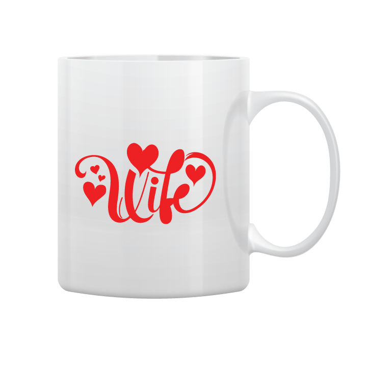 White Mug Printed in Red Husband & Wife