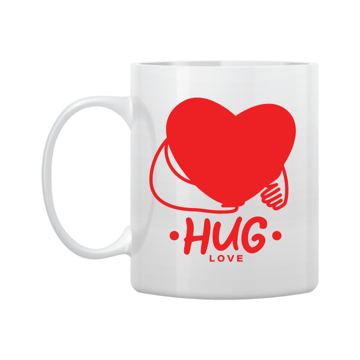 White Mug Printed in Red Love Filled
