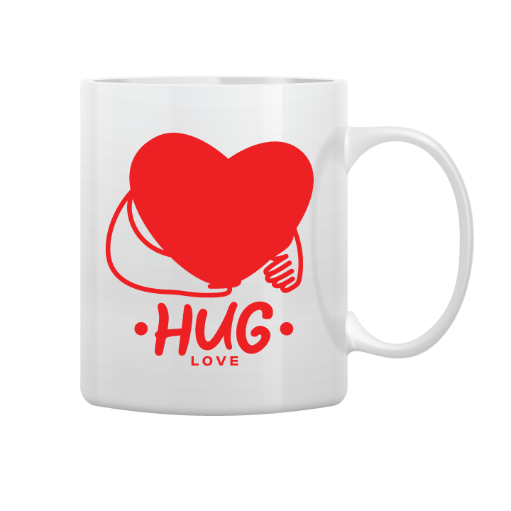 White Mug Printed in Red Love Filled