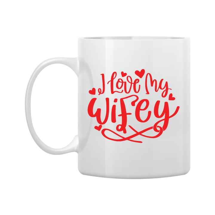 كوب أبيض مطبوع باللون الأحمر "إلى زوجتي"