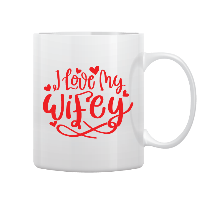 كوب أبيض مطبوع باللون الأحمر "إلى زوجتي"