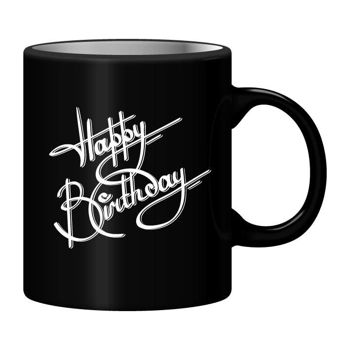 Black Mug Printed in White Happy Birthday