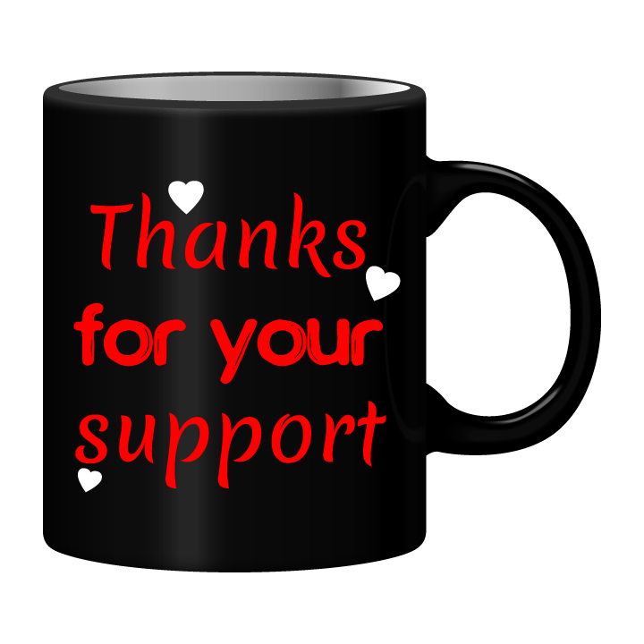 Black Mug Printed in Red Expressing Gratitude