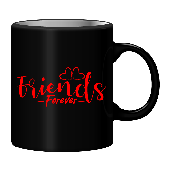 Black Mug Printed in Red Friends Forever