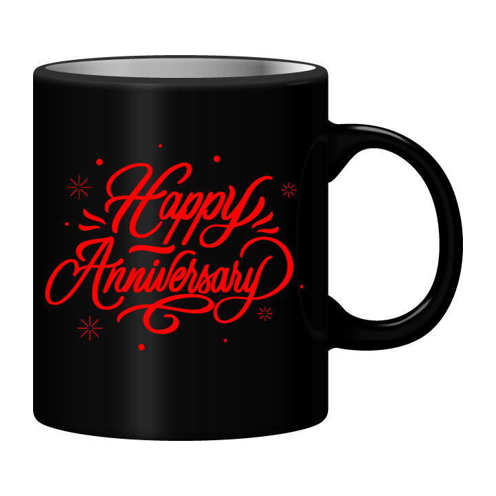 Black Mug Printed in Red Happy Anniversary