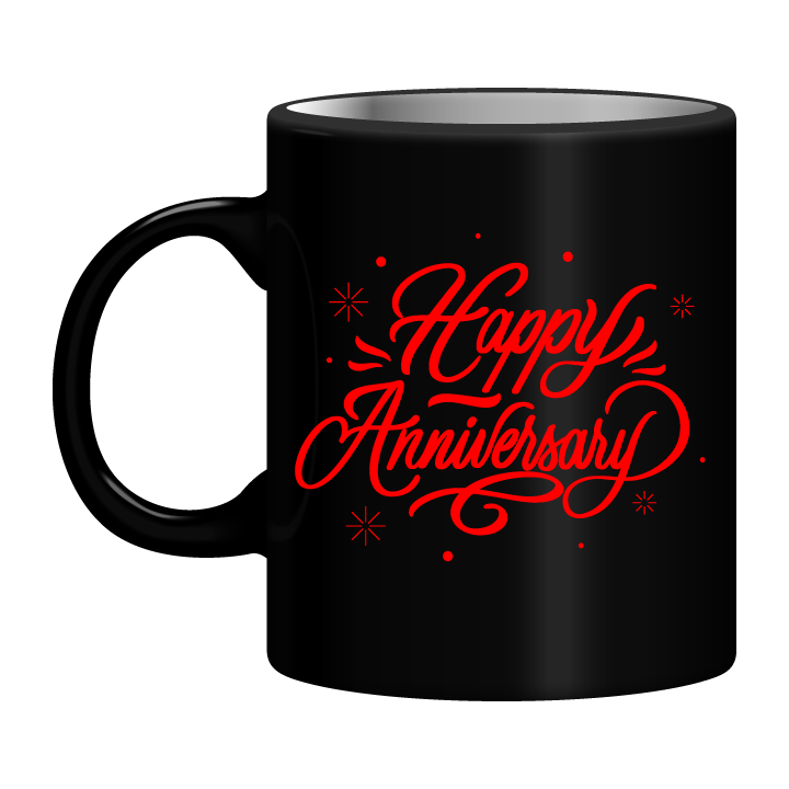 Black Mug Printed in Red Happy Anniversary