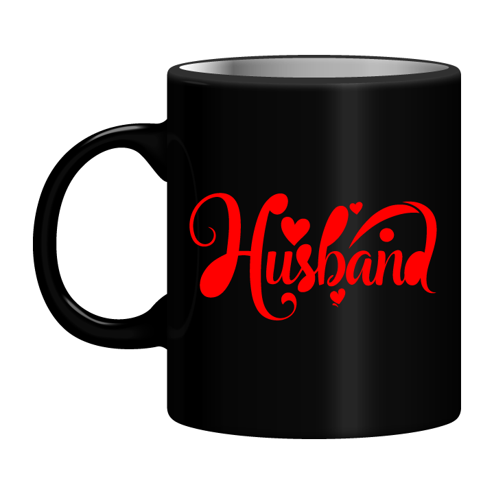 Black Mug Printed in Red Husband & Wife