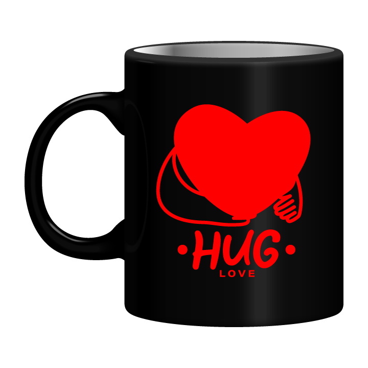 Black Mug Printed in Red Love Filled
