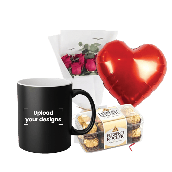 Magic Mug Bundle (Personalized Matte Magic Mug, Flowers, Balloon & Chocolate)