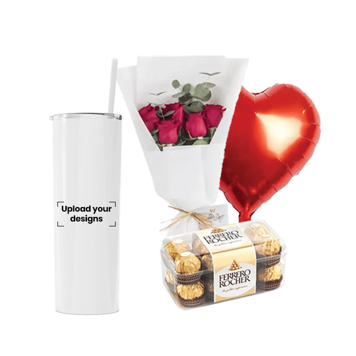 مجموعة زجاجة ماء (زجاجة ماء مع مصاصة مخصصة، زهور، بالون، وشوكولاتة)