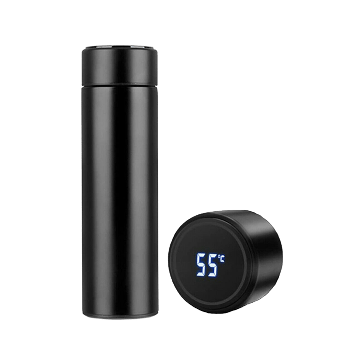 Vaccum Flask Printed with Your Personalized Design - Digital Temperature Water Bottle - Black