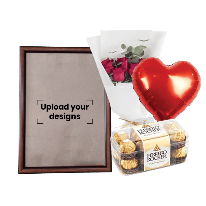 A3 Photo Frame Bundle (Personalized Caramel Photo Frame, Flowers, Balloon & Chocolate)