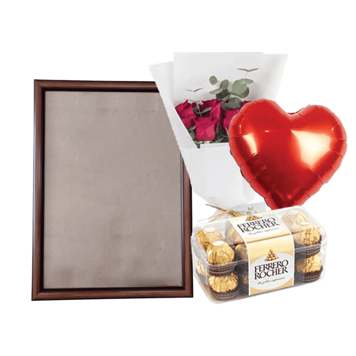 A3 Photo Frame Bundle (Personalized Caramel Photo Frame, Flowers, Balloon & Chocolate)