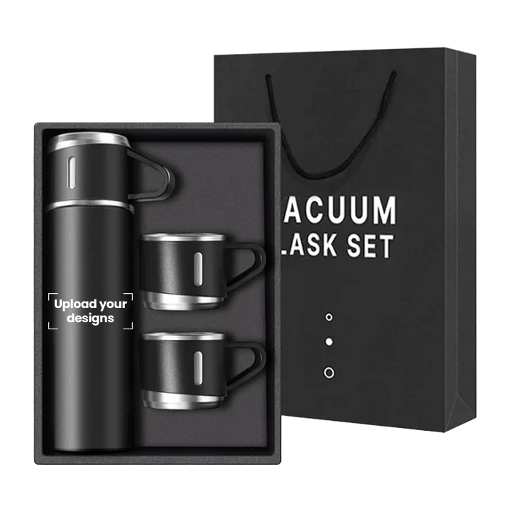 Stainless Steel Vaccum Flask Thermos Mug Printed with Your Personalized Design Gift Set - Black