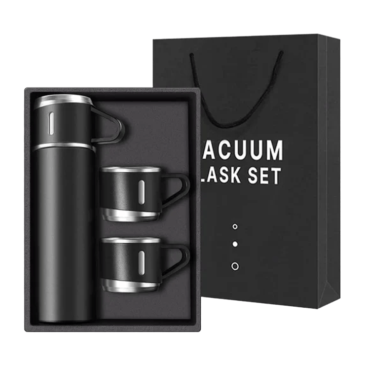 Stainless Steel Vaccum Flask Thermos Mug Printed with Your Personalized Design Gift Set - Black