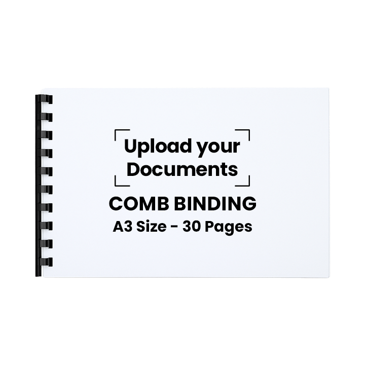 Paper Comb Binding with Back to Back Print-Black-30-A3-Landscape