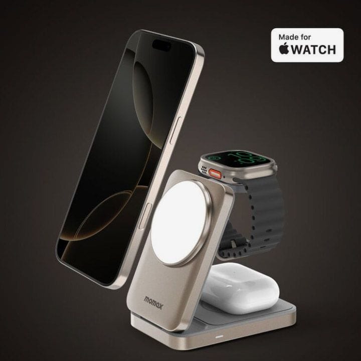 Momax 1-Charge Q.Port Qi 2 15W 3-in-1 Magnetic Wireless Charging Stand | Titanium | UD36L