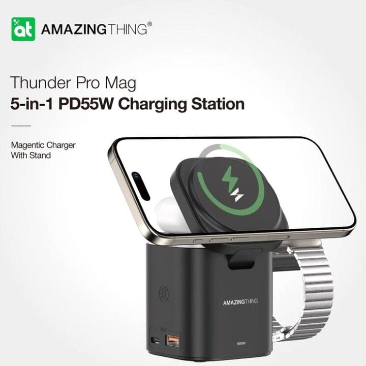 Amazingthing Thunder Pro Mag 5-in-1 PD55W Wireless Charging Station – Black | TP24001BK