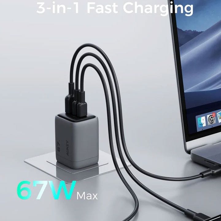 أوكي شاحن حائط PD 67W بتقنية GaN USB-C - رمادي | PA-C3